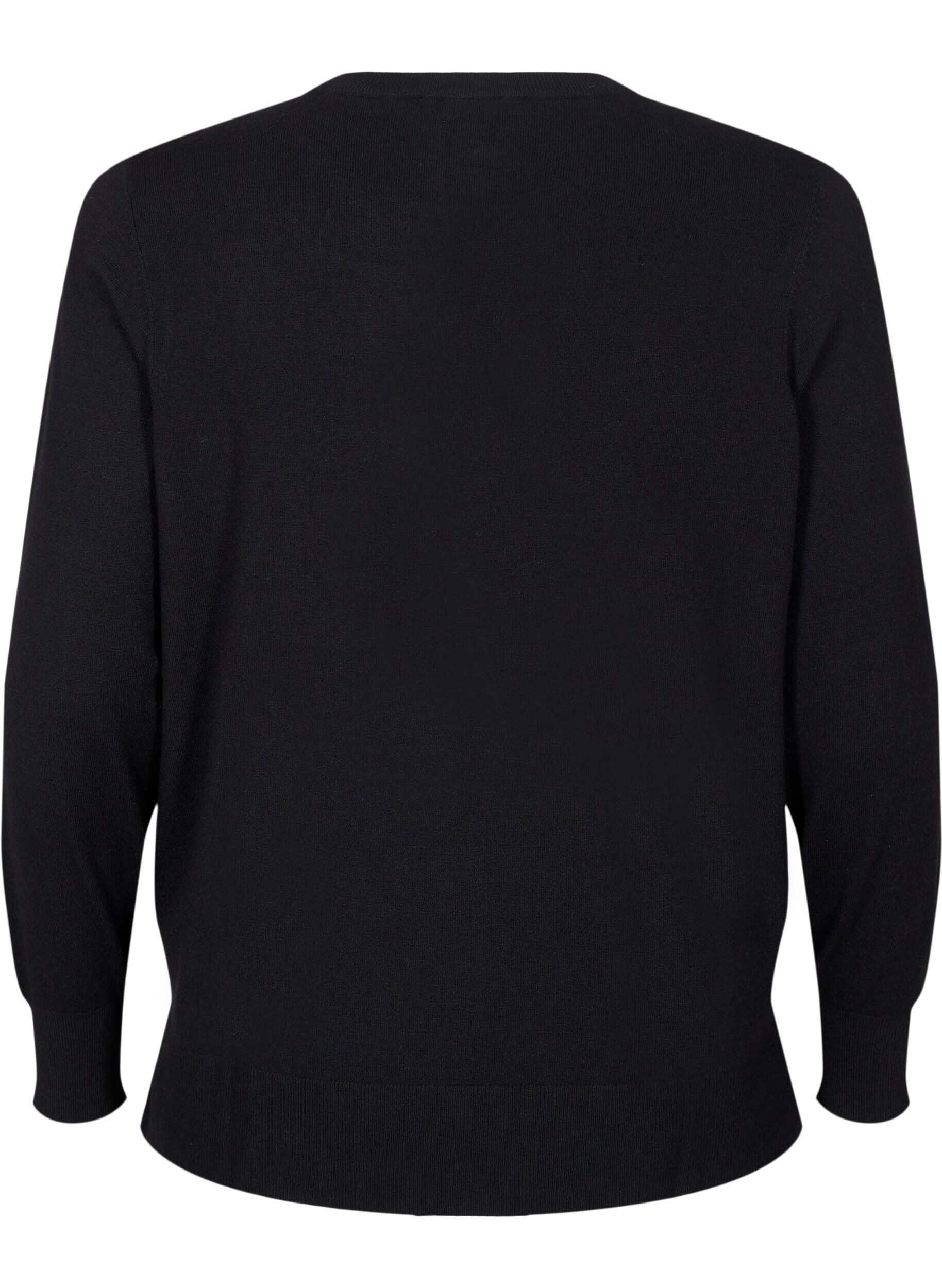 Zizzi Dzianinowa bluzka z dlugim rekawem i rozcieciem, Czarne, Packshot image number 1