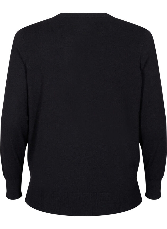 Dzianinowa bluzka z dlugim rekawem i rozcieciem, Czarne, Packshot image number 1