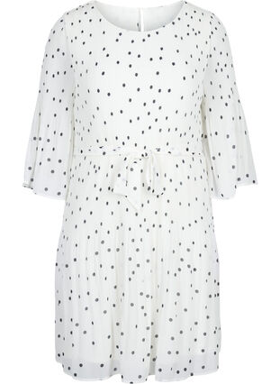 Wzorzysta plisowana sukienka z wiazaniem, Bright White w. Dots, Packshot image number 0