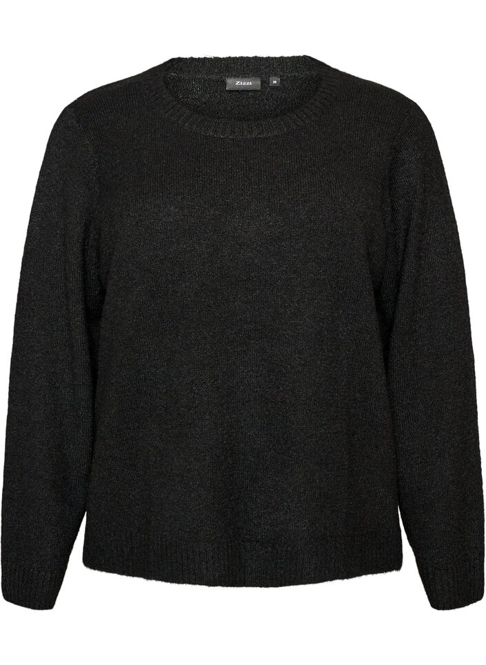 Luzny sweter z okraglym dekoltem, Czarne, Packshot image number 0