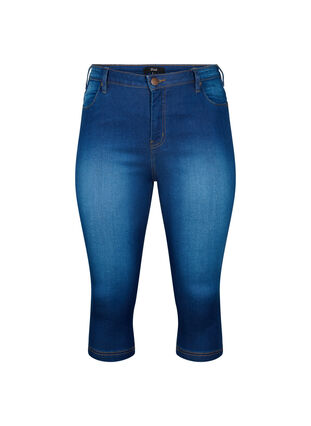 Amy capri jeans z wysokim stanem i bardzo dopasowanym krojem, Blue denim, Packshot image number 0