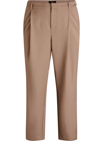 Dopasowane spodnie z wysokim stanem i prostymi nogawkami, Brązowy, Model