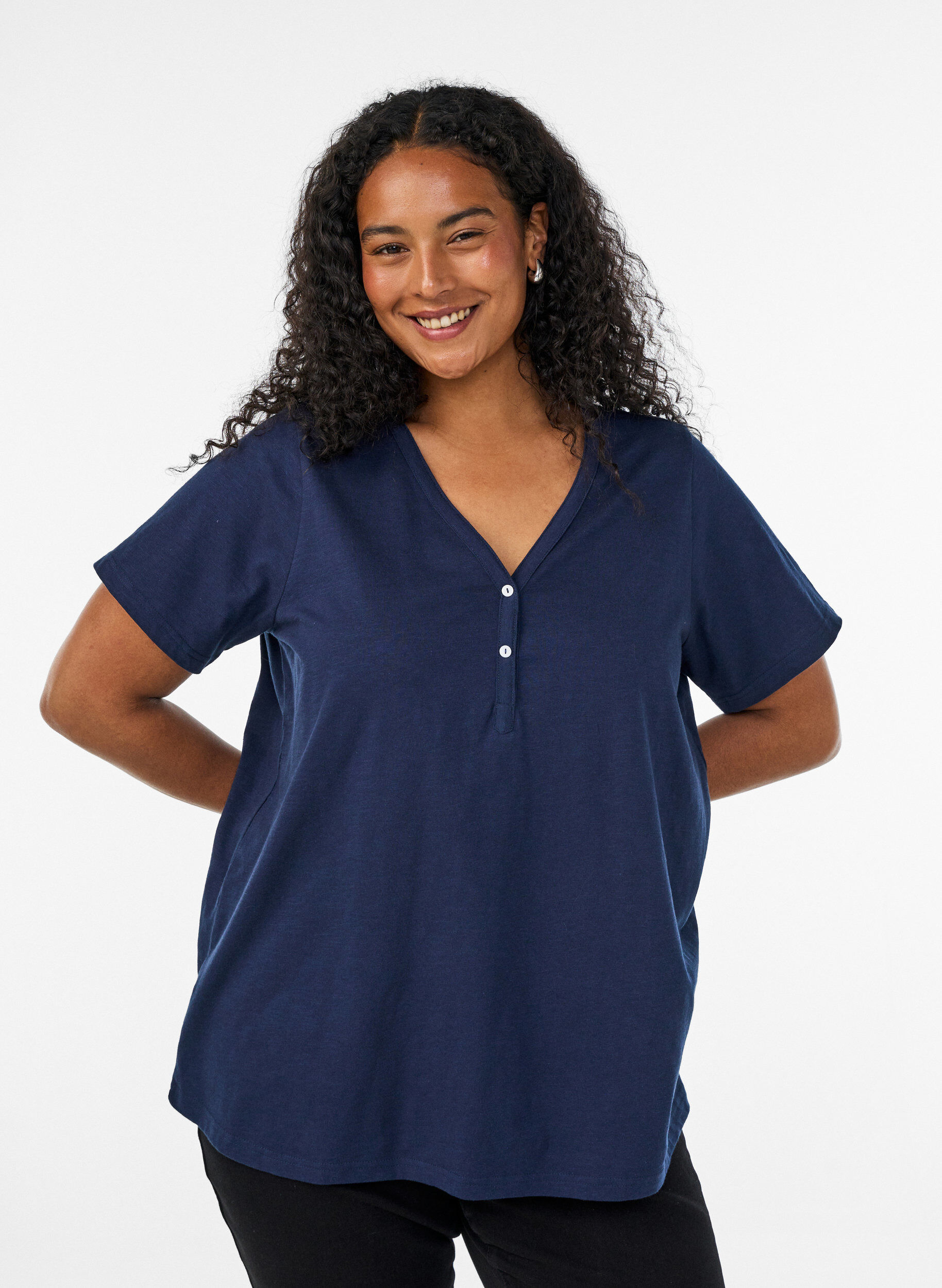 ZizziT-shirt z guzikami, Niebieskie, Model image number 0