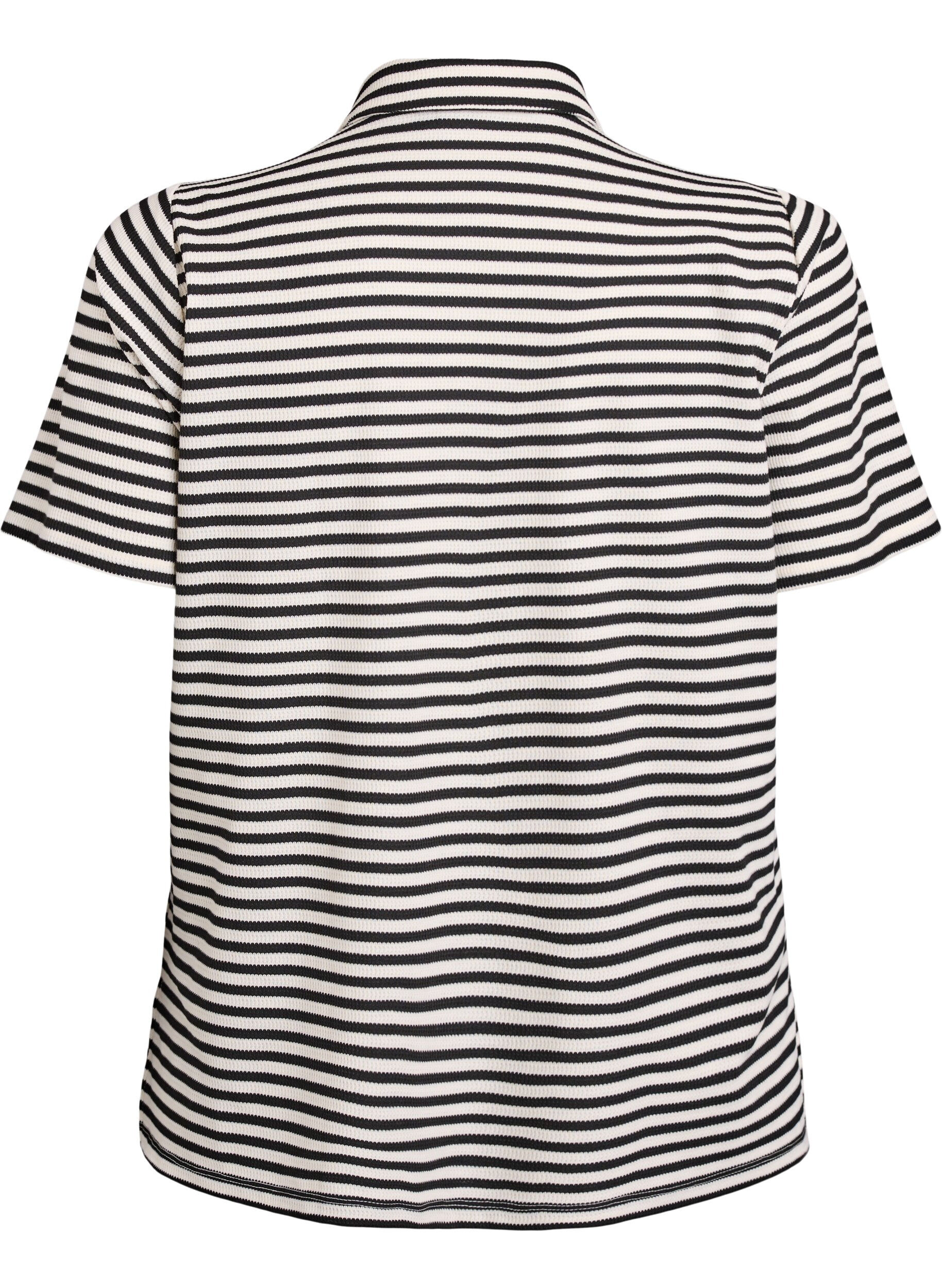 Zizzi Koszulka polo z kr&oacute;tkim rekawem w paski, Czarne, Packshot image number 1