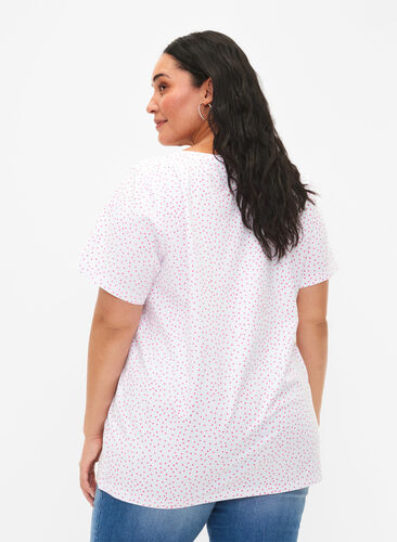 Bawelniana koszulka w kropki z dekoltem w szpic, B.White/S. Pink Dot, Model image number 1