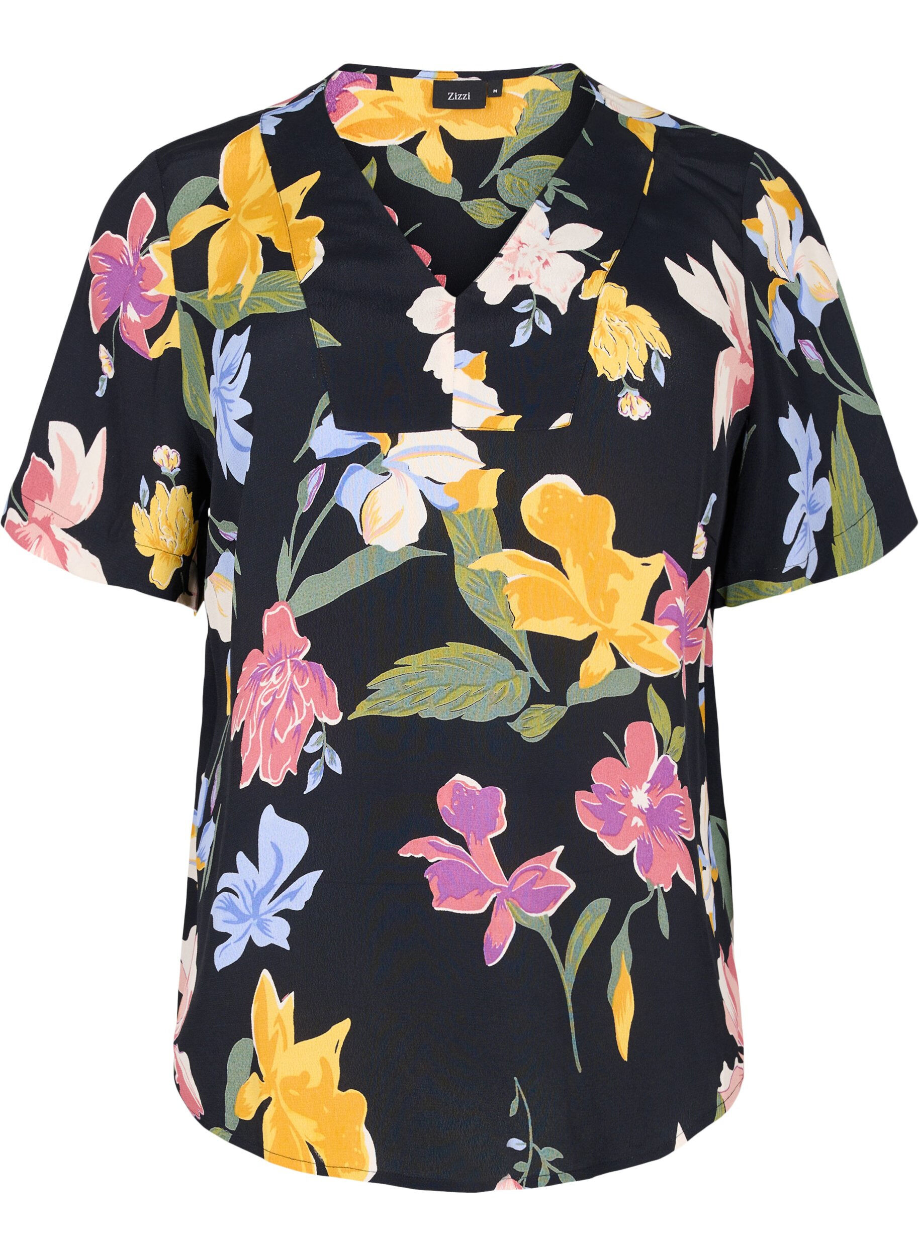 Zizzi Short-sleeved floral viscose blouse, Big Flower AOP, Packshot image number 0