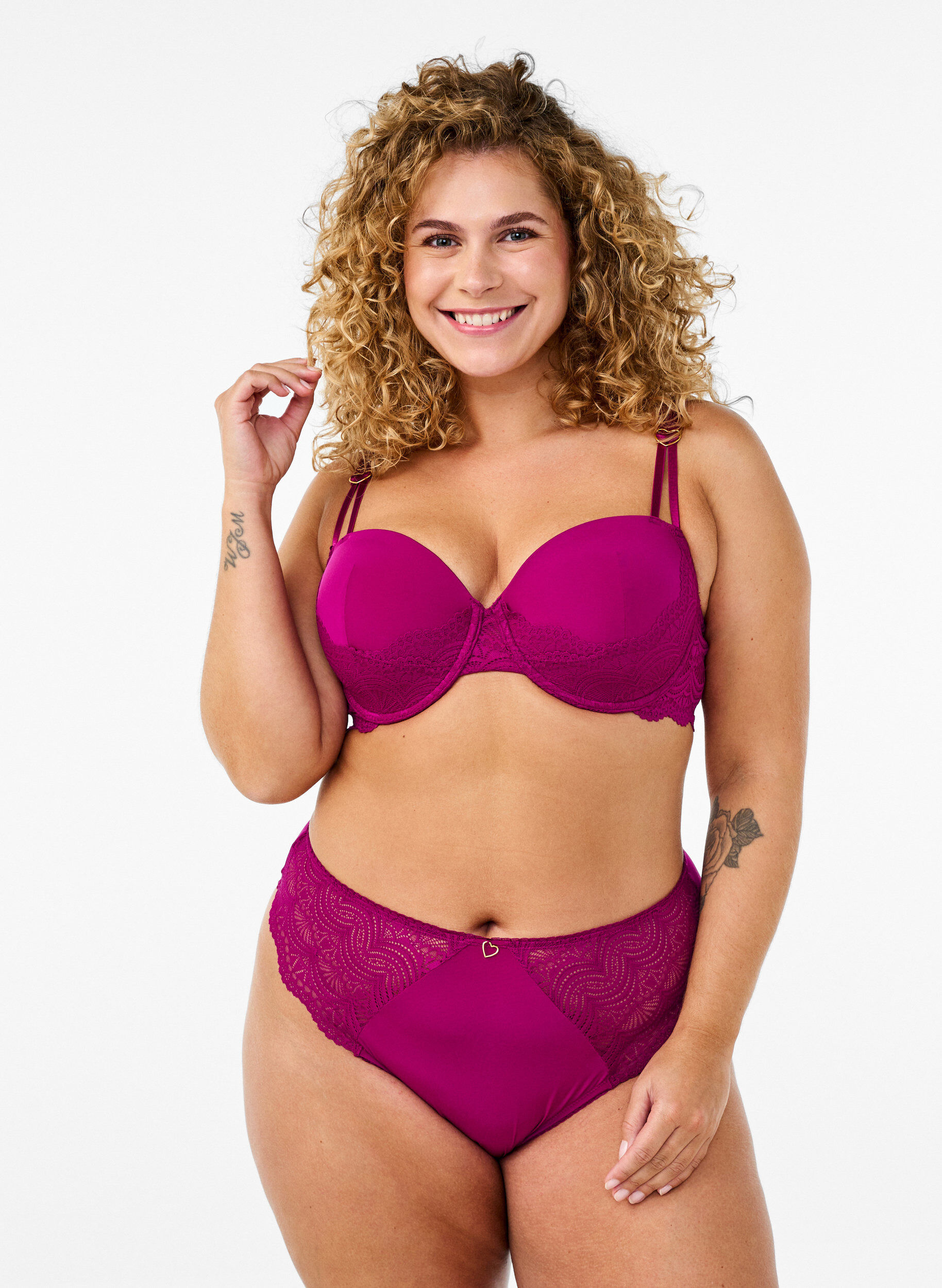Zizzi Stringi z mikrofibry z koronka, Boysenberry, Model image number 0