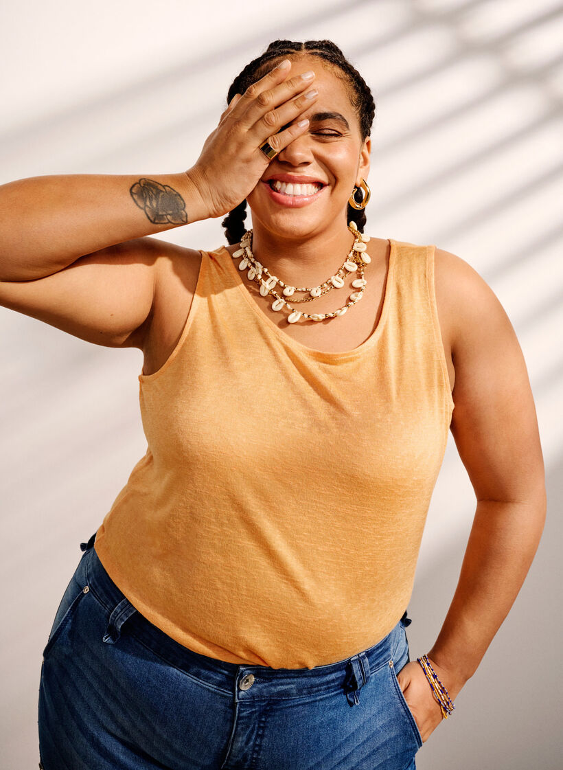 Top ze struktura i okraglym dekoltem, Mock Orange, Image image number 0