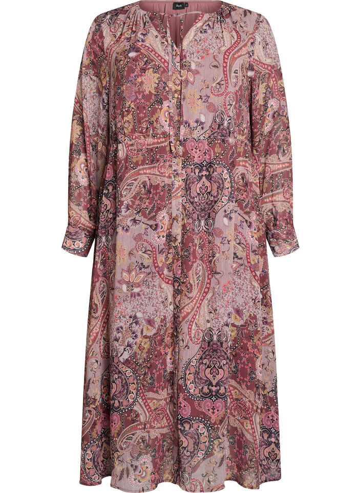 Sukienka midi z nadrukiem paisley i elastyczna talia, Fioletowy, Packshot image number 0