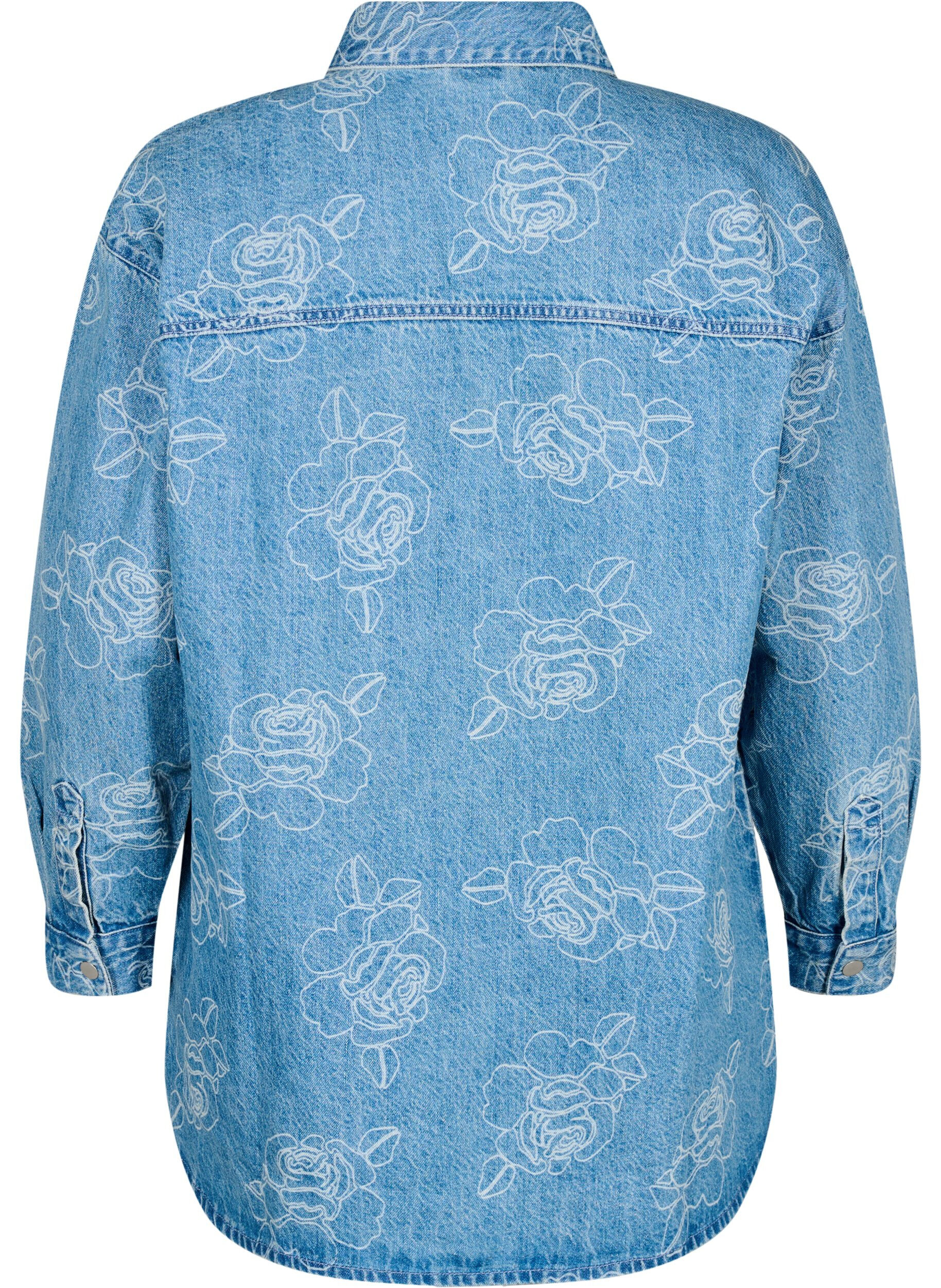 Zizzi Kurtka jeansowa z kwiatami, Light Blue Denim, Packshot image number 1