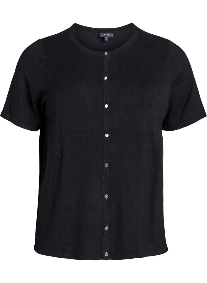 Kr&oacute;tki kardigan dzianinowy z wiskozy, Czarne, Packshot image number 0