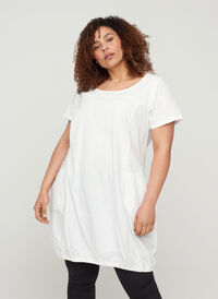 Bawelniana sukienka z krótkim rekawem, White, Model