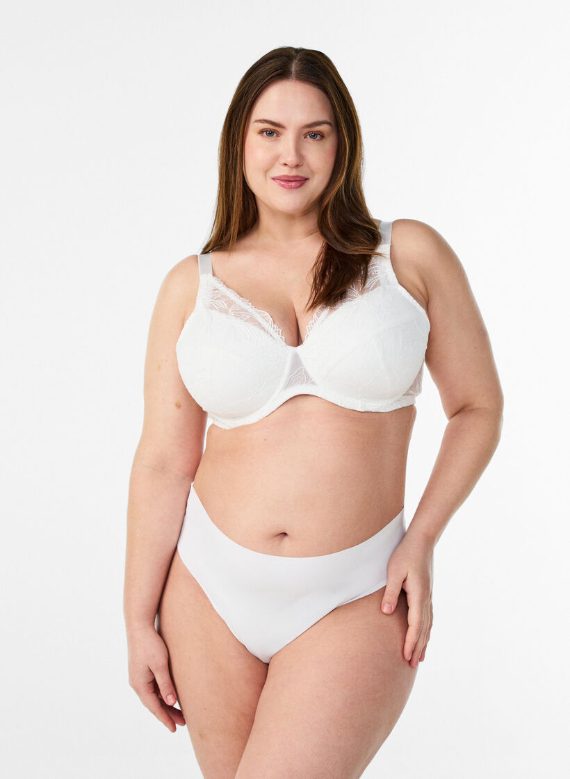 Usztywniany koronkowy biustonosz z fiszbinami, Biały, Model image number 1