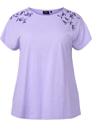 Bawelniana koszulka z nadrukiem lisci, Lavender C Leaf, Packshot image number 0