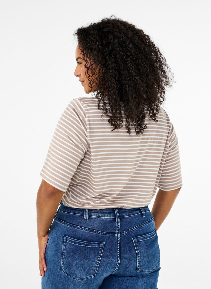 Koszulka z TENCEL™ Lyocell i paskami, Beżowy, Model image number 1