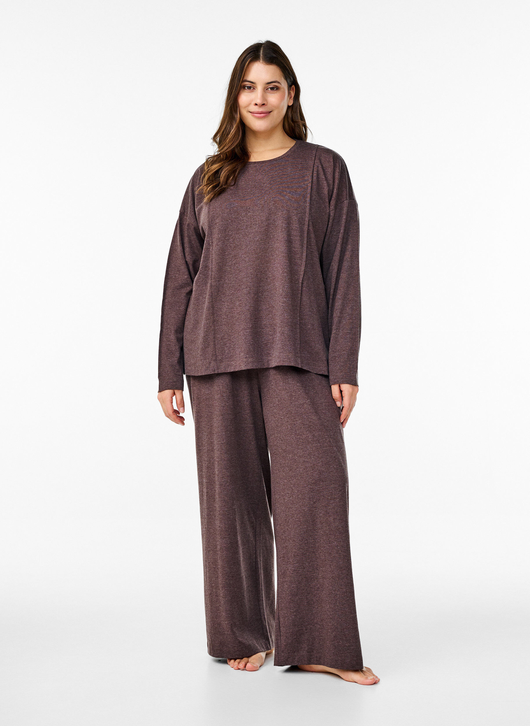 Zizzi Luzna bluzka dzersejowa z&nbsp;ozdobnymi szwami, Brązowy, Model image number 1