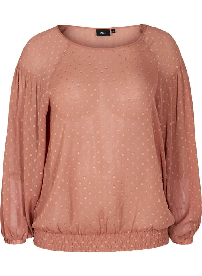 Long-sleeved mesh blouse with smocking, Burlwood, Packshot image number 0