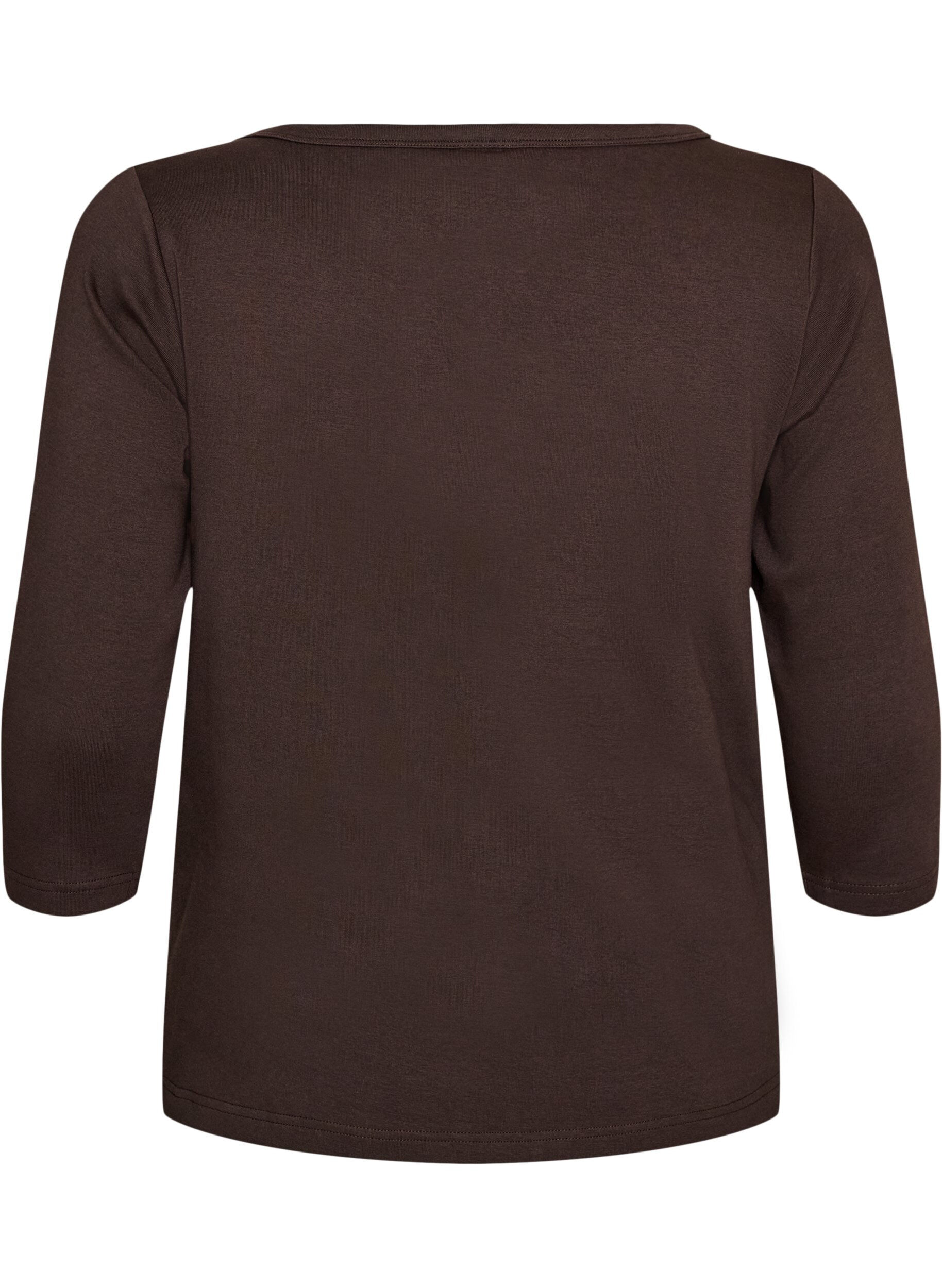 ZizziBasicowy T-shirt z dekoltem w l&oacute;dke i rekawami 3/4, Brązowy, Packshot image number 1