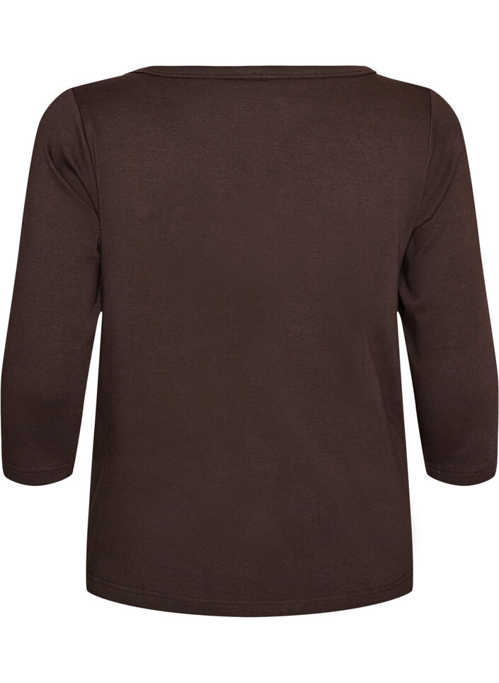 Basicowy T-shirt z dekoltem w l&oacute;dke i rekawami 3/4, Brązowy, Packshot image number 1