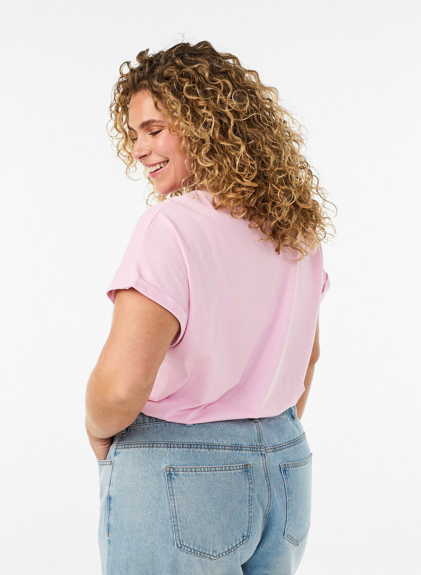 Koszulka z kr&oacute;tkimi rekawami wykonana z mieszanki bawelny, R&oacute;żowy, Model image number 2