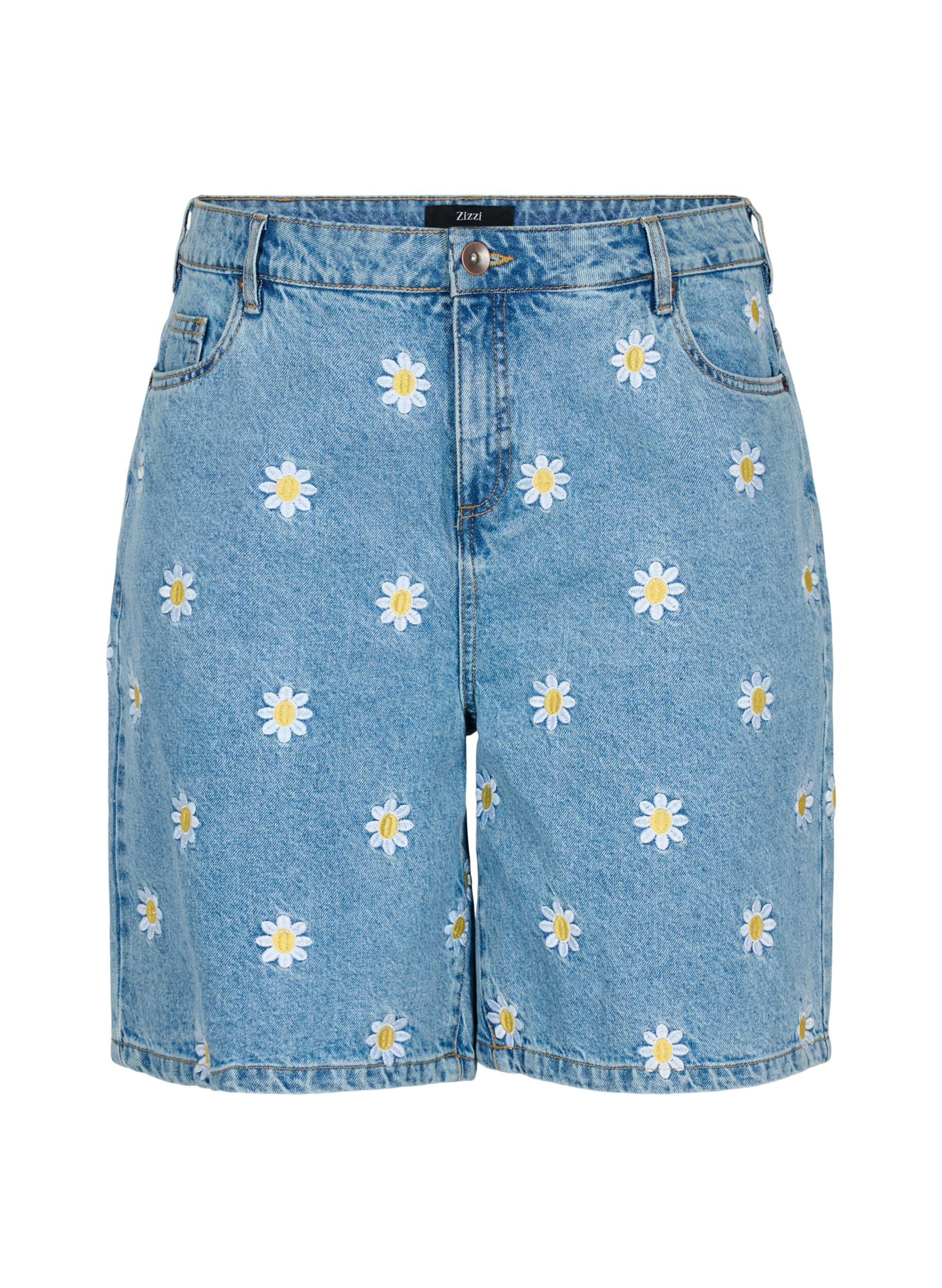Zizzi Szorty Mille z&nbsp;wysokim stanem i&nbsp;kwiatowym haftem, Light Blue Flower, Packshot image number 0