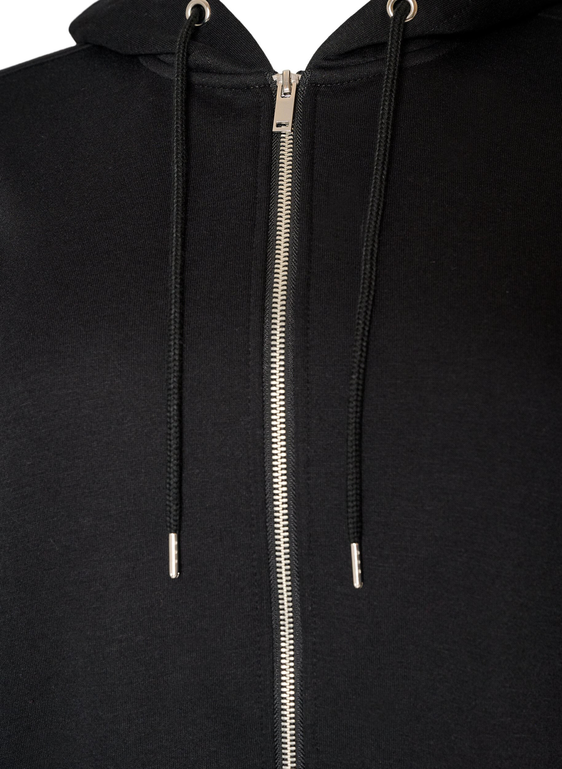 ZizziDluga bluza z kapturem, zamkiem blyskawicznym i kieszeniami, Czarne, Packshot image number 2