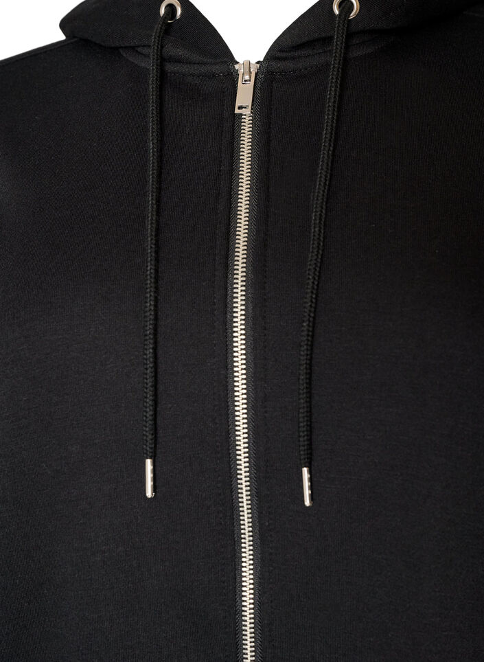 Dluga bluza z kapturem, zamkiem blyskawicznym i kieszeniami, Czarne, Packshot image number 2
