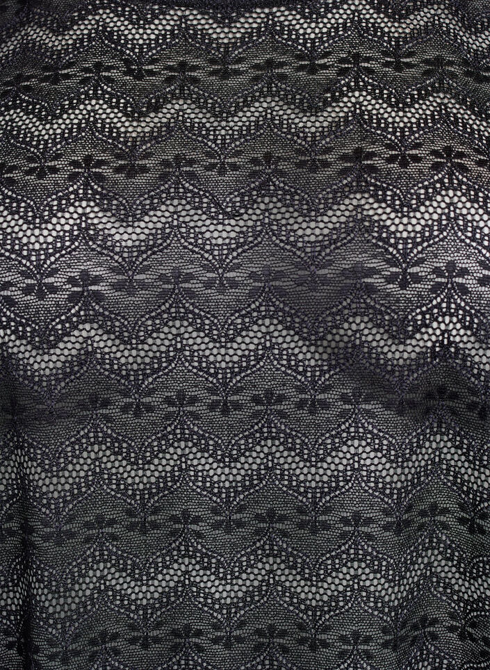 Koronkowa bluzka z krótkimi rekawami i falistym dolem, Czarne, Packshot image number 2