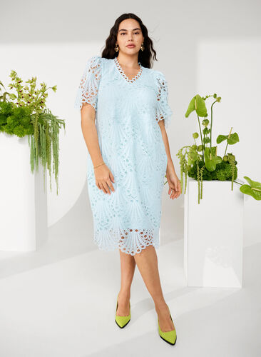 Szydelkowa sukienka z krótkimi rekawami, Delicate Blue, Image image number 0