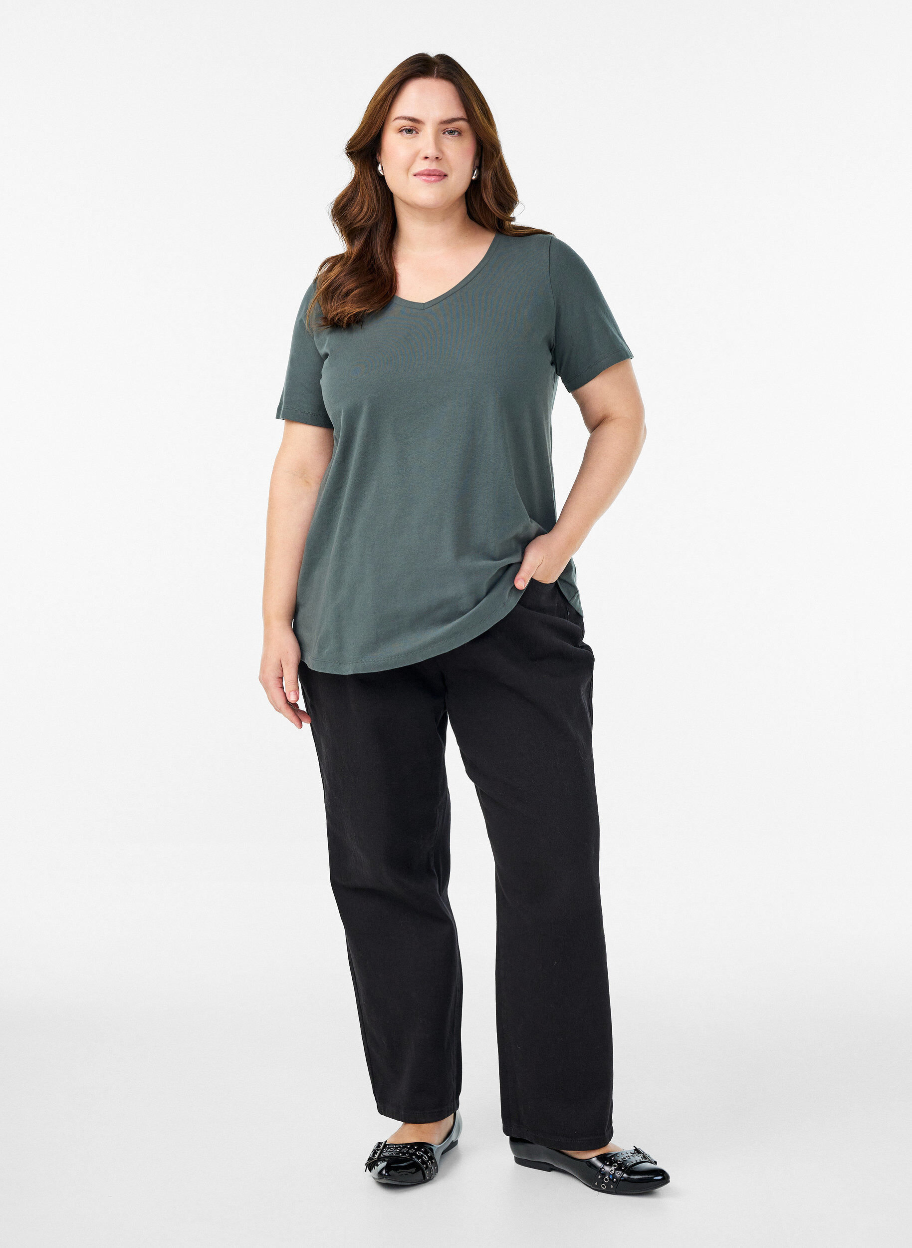 Zizzi Podstawowa, gladka bawelniana koszulka, Zielony, Model image number 1