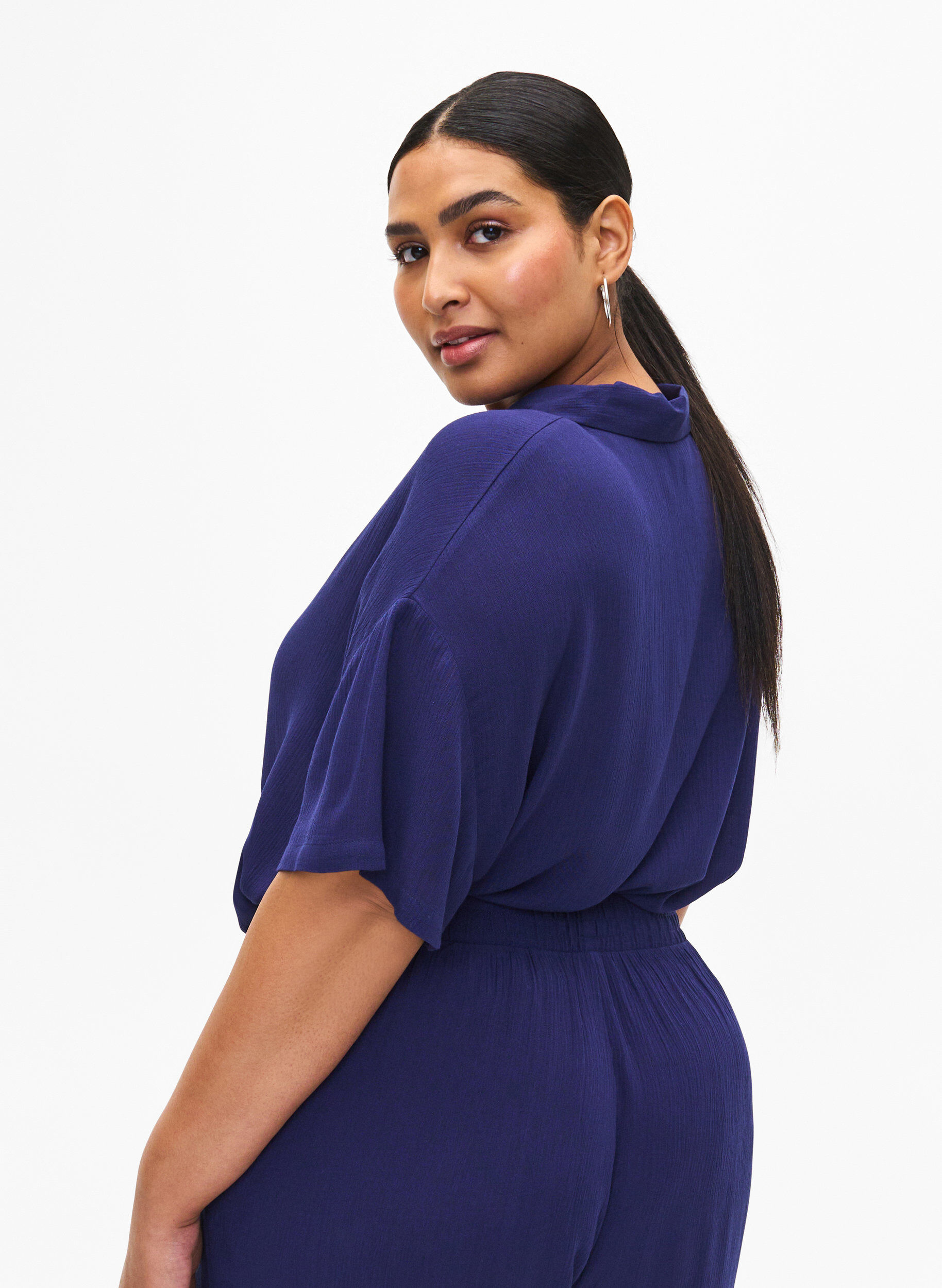 Zizzi Wiskozowa koszula z kolnierzykiem i kr&oacute;tkim rekawem, Medieval Blue, Model image number 1