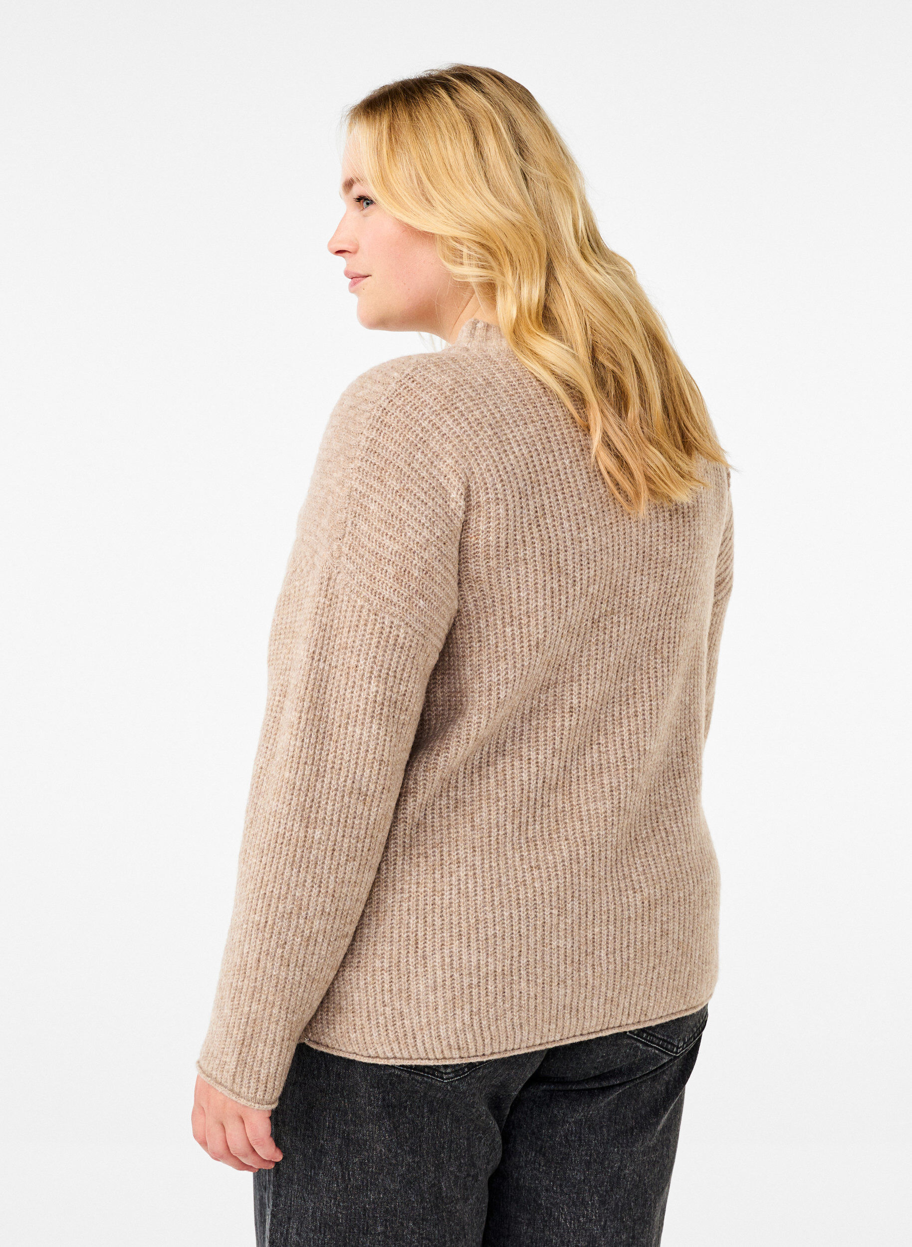 Zizzi Sweter w paski z dlugimi rekawami, Simply Taupe Mel., Model image number 1