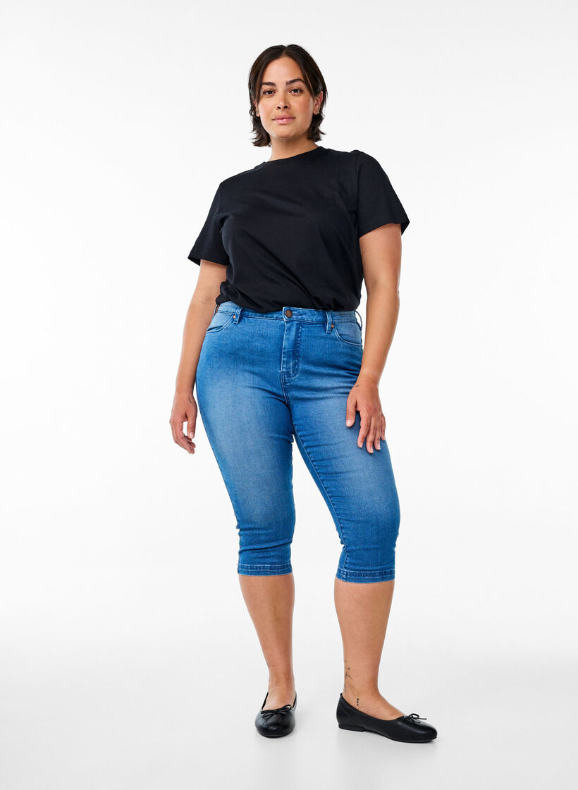 Amy capri jeans z wysokim stanem i bardzo dopasowanym krojem, Niebieskie, Model image number 0