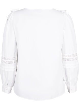 Bluzka z marszczeniami i koronkowym wykonczeniem, Bright White, Packshot image number 1