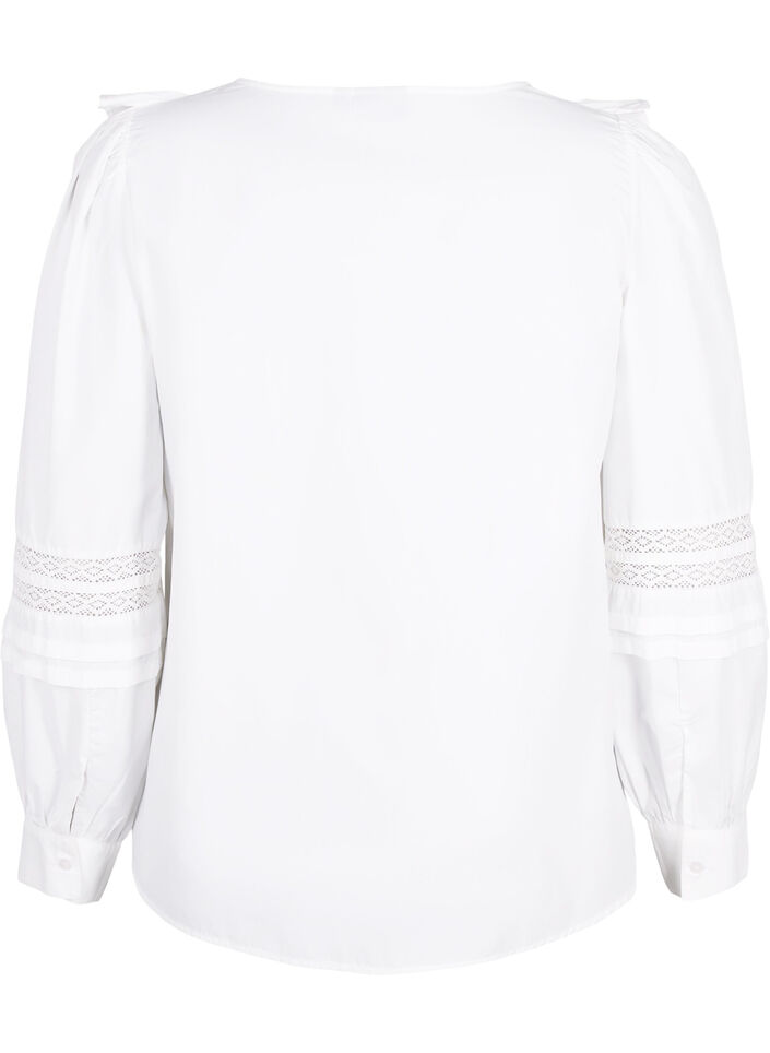 Bluzka z marszczeniami i koronkowym wykonczeniem, Biały, Packshot image number 1