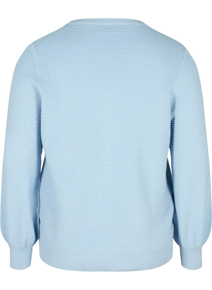 Long-sleeved knitted blouse in organic cotton, Chambray Blue, Packshot image number 1