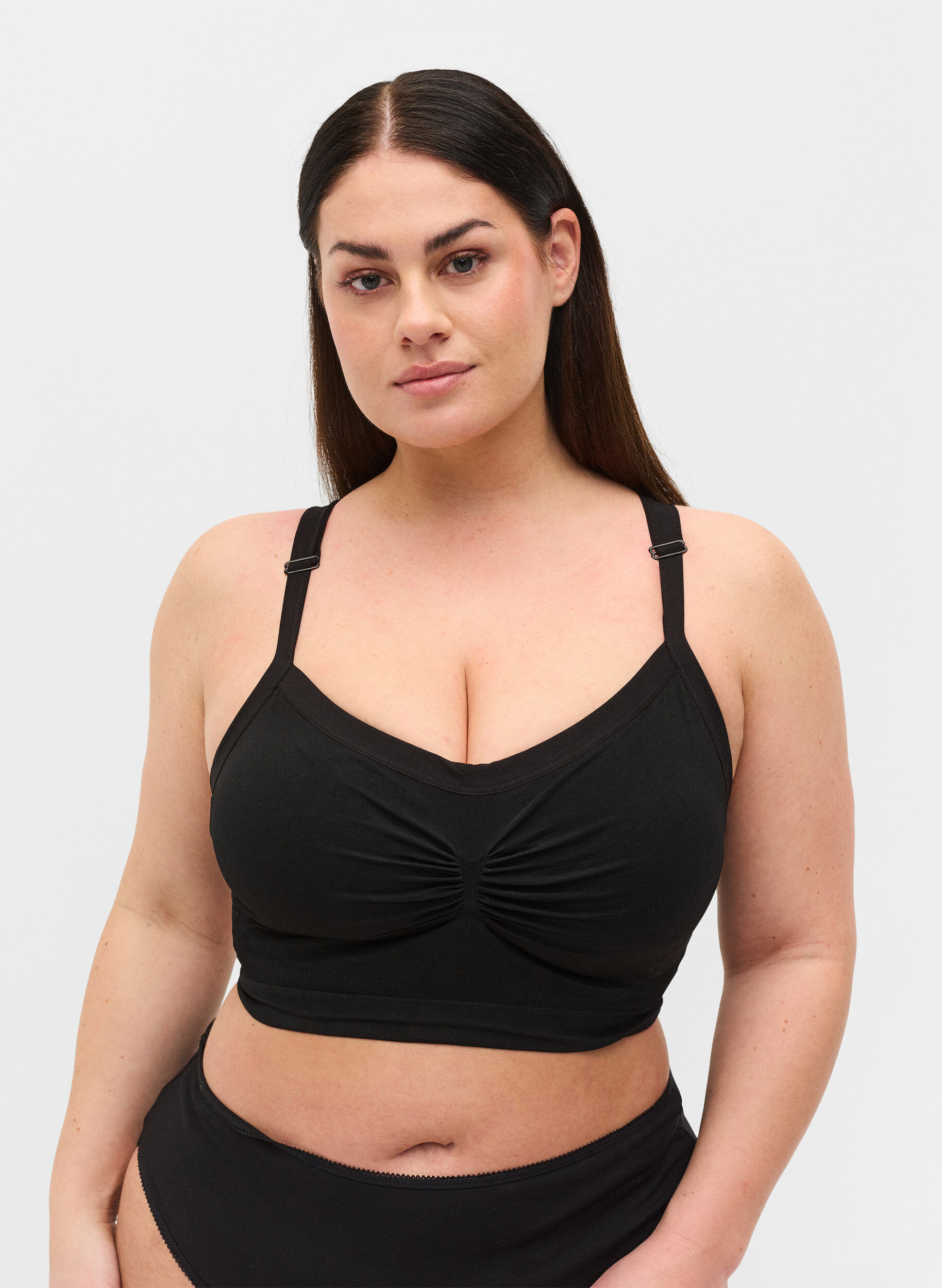 Zizzi Soft bra with lace back, Black, Model image number 0