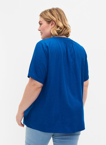 Wiskozowa bluzka z krótkimi rekawami i dekoltem w szpic, Princess Blue, Model image number 1