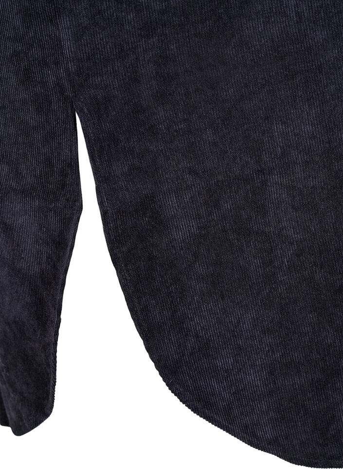 Dluga sztruksowa sukienka koszulowa z guzikami, Black, Packshot image number 3