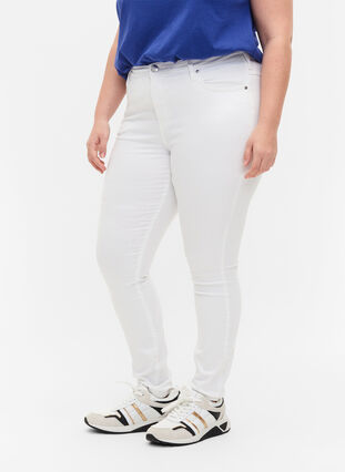 Bardzo waskie jeansy Amy z wysokim stanem, White, Model image number 2