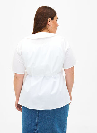 Bluzka z krótkim rekawem i falbanka, Bright White, Model image number 1