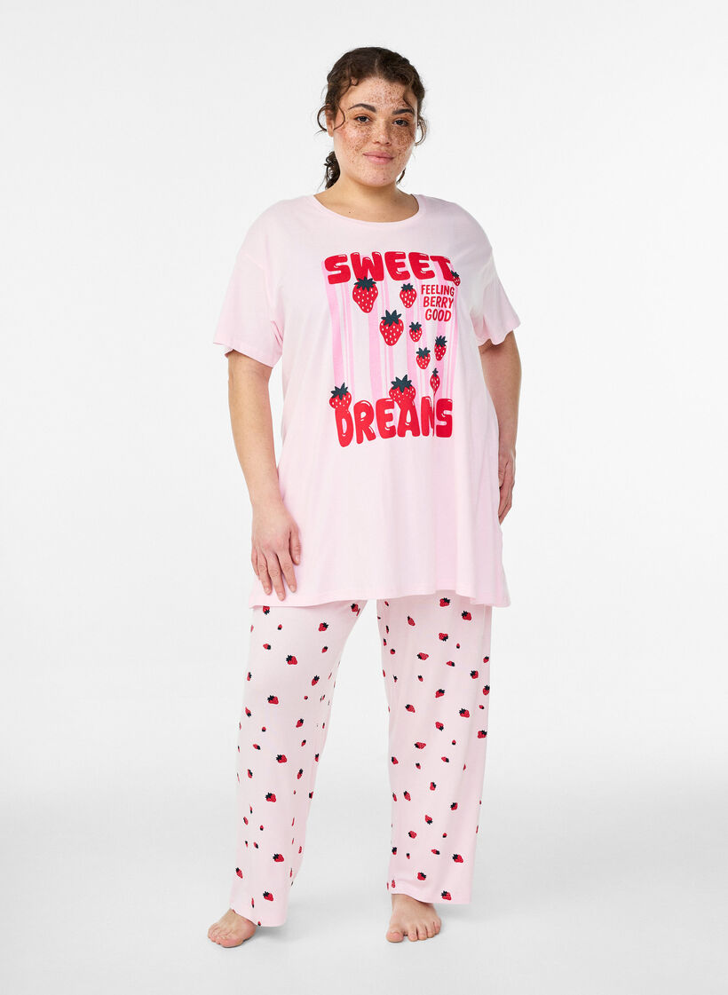 Dlugi t-shirt do spania z bawelny organicznej z nadrukiem, R&oacute;żowy, Model image number 1