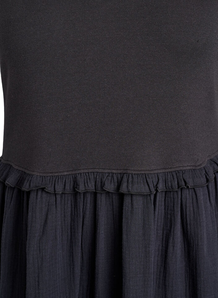 Koszula midi z bawelny bez rekaw&oacute;w z lam&oacute;wka i muslinem, Czarne, Packshot image number 2