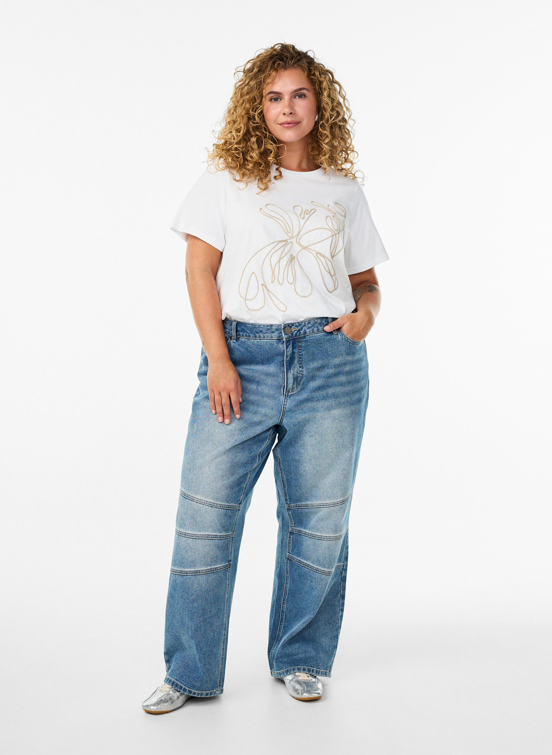 Zizzi Koszulka z bawelny organicznej ze sciagaczem, Biały, Model image number 1