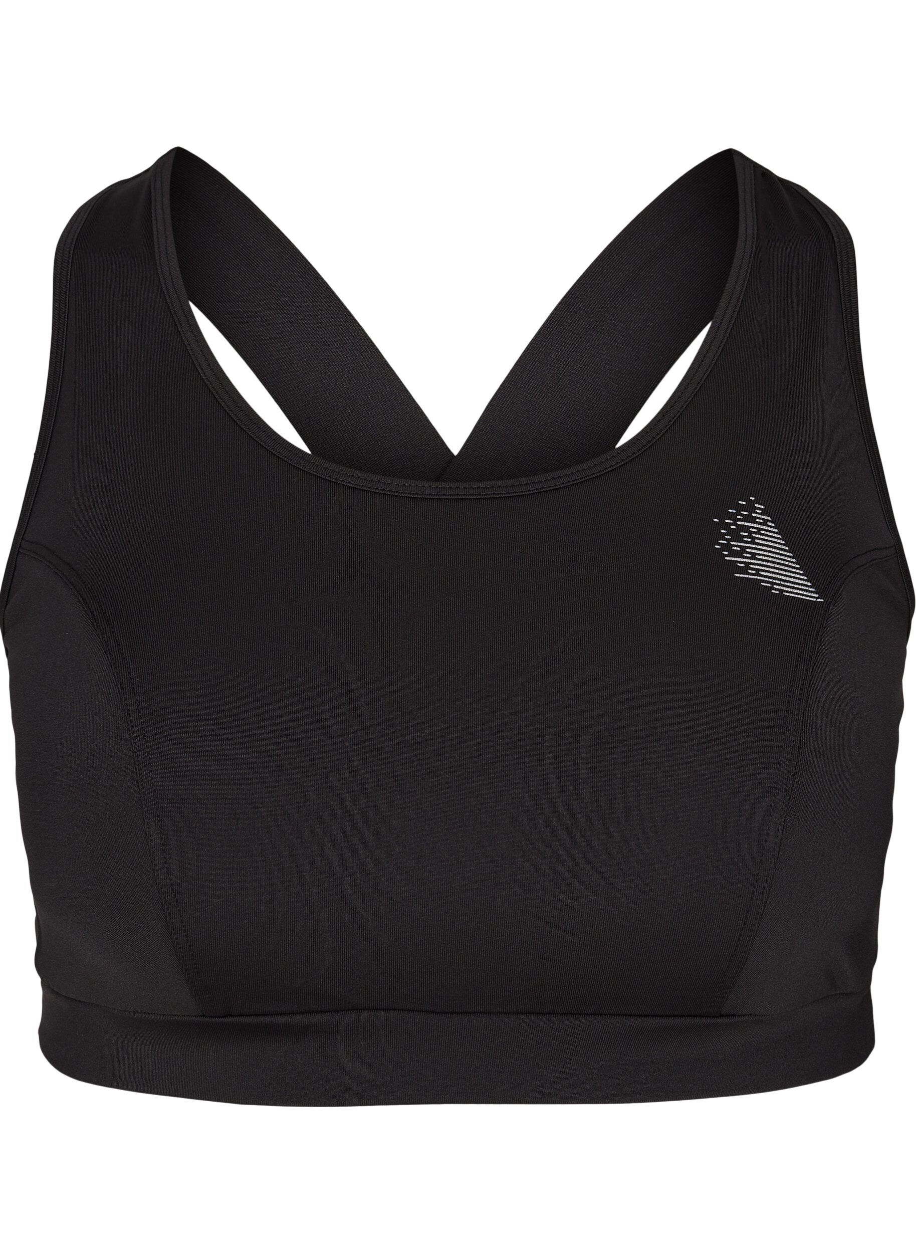 Zizzi Solid colour cross back sports bra, Black, Packshot image number 0