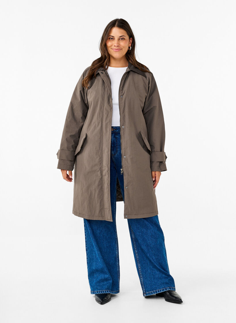 Plaszcz przejsciowy z aksamitnym kolnierzem i kieszeniami, Chocolate Chip, Model image number 2