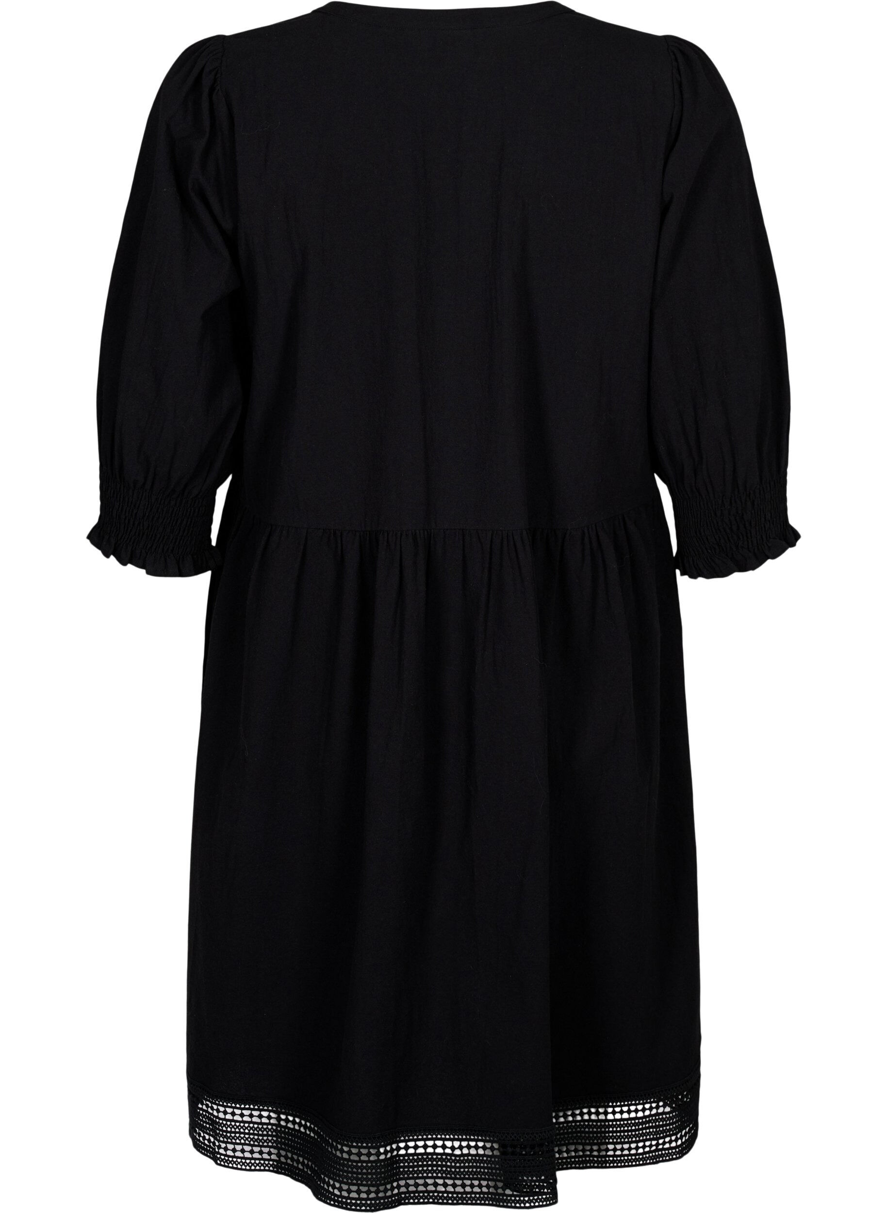Zizzi Bawelniana sukienka z szydelkowymi detalami, Black, Packshot image number 1