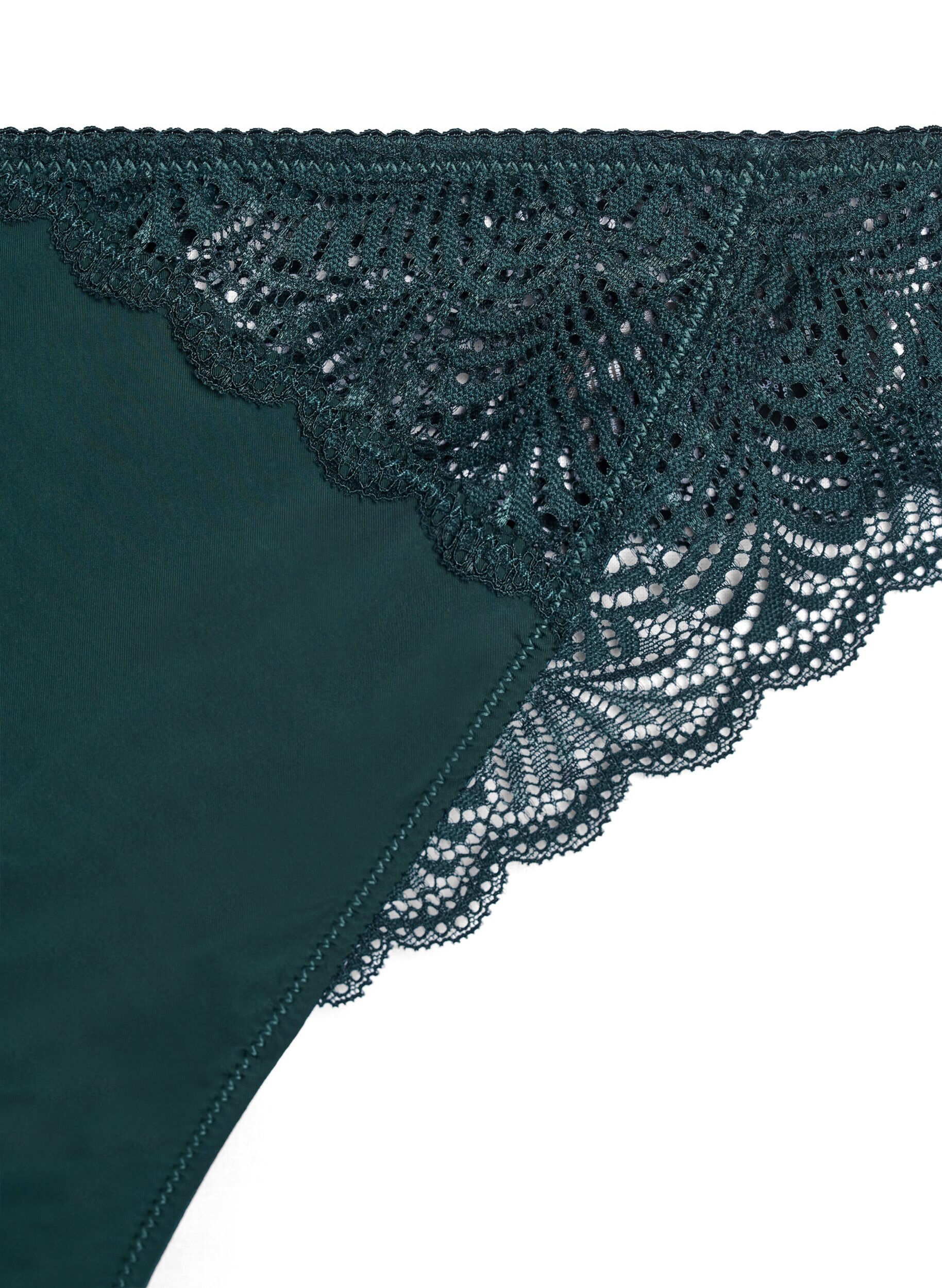 Zizzi Stringi z mikrofibry z koronkowymi detalami, Zielony, Packshot image number 2