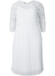 Pleated dress with lace and 3/4 sleeves, Bright White, Packshot image number 0