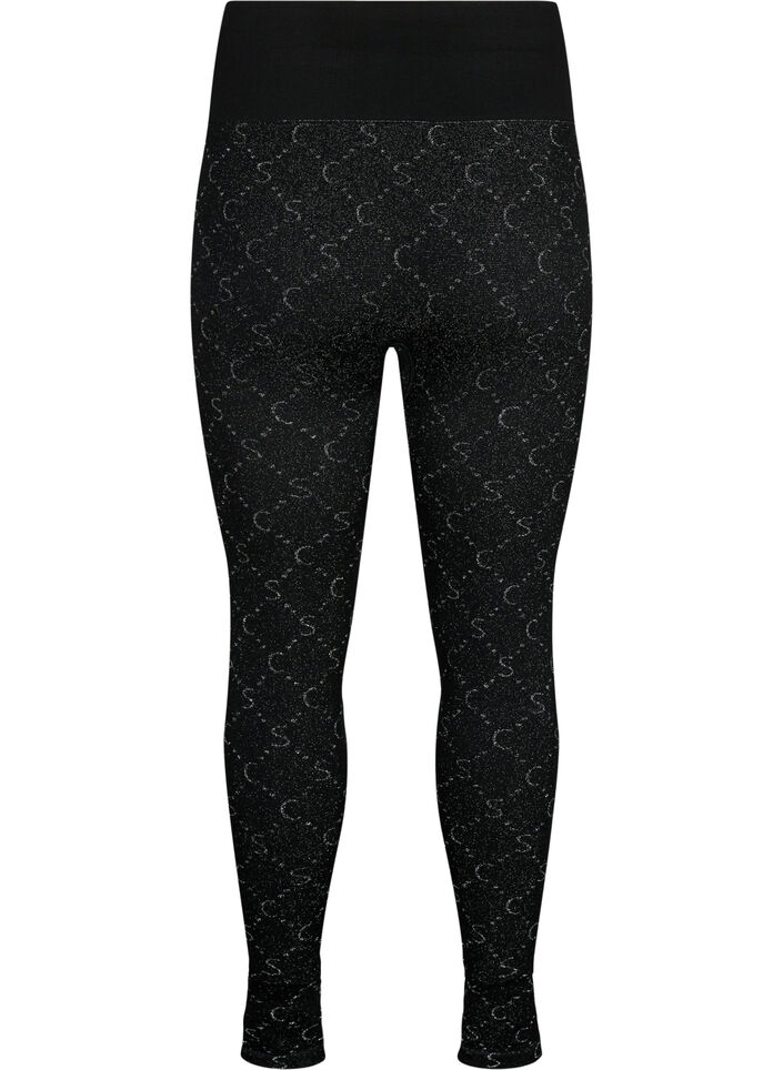 Legginsy bezszwowe ze wzorem w kolorze srebrnym, Black, Packshot image number 1